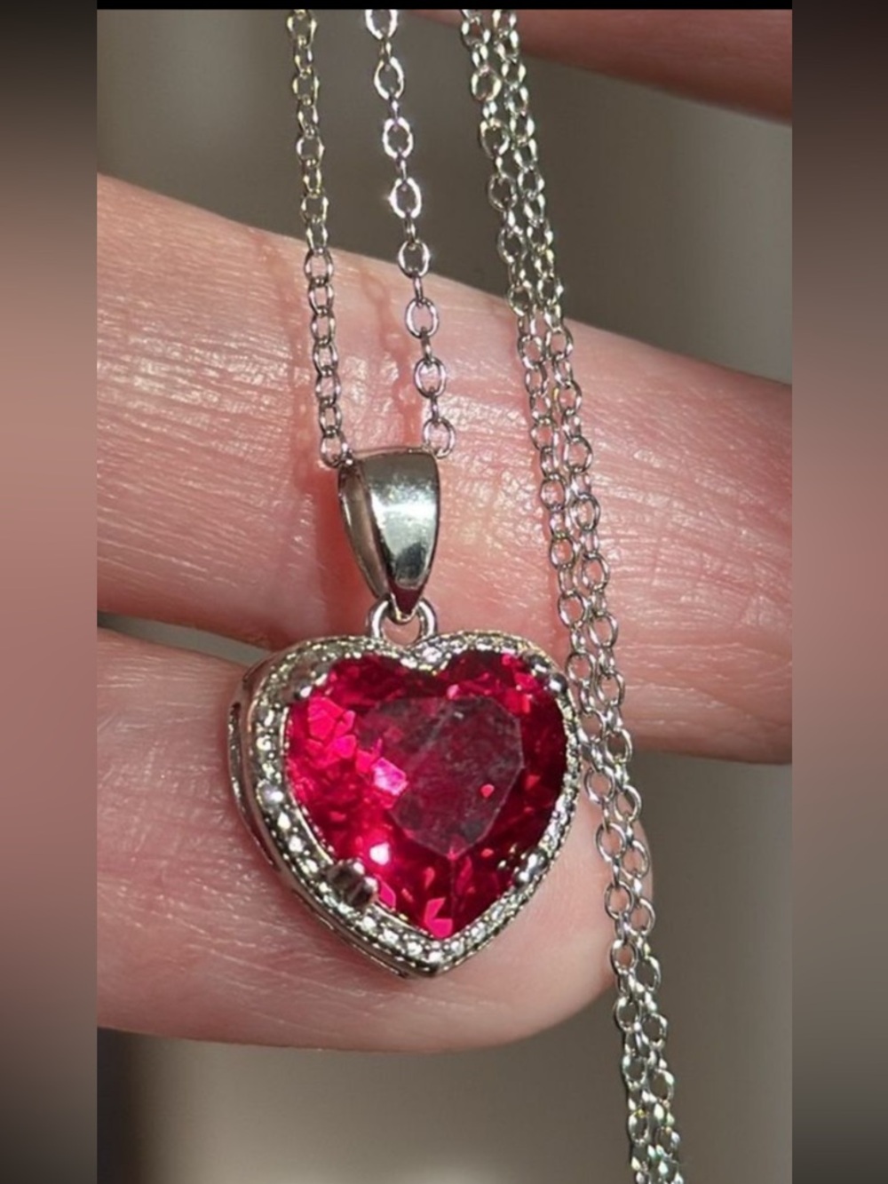 Simulated Ruby Heart Necklace